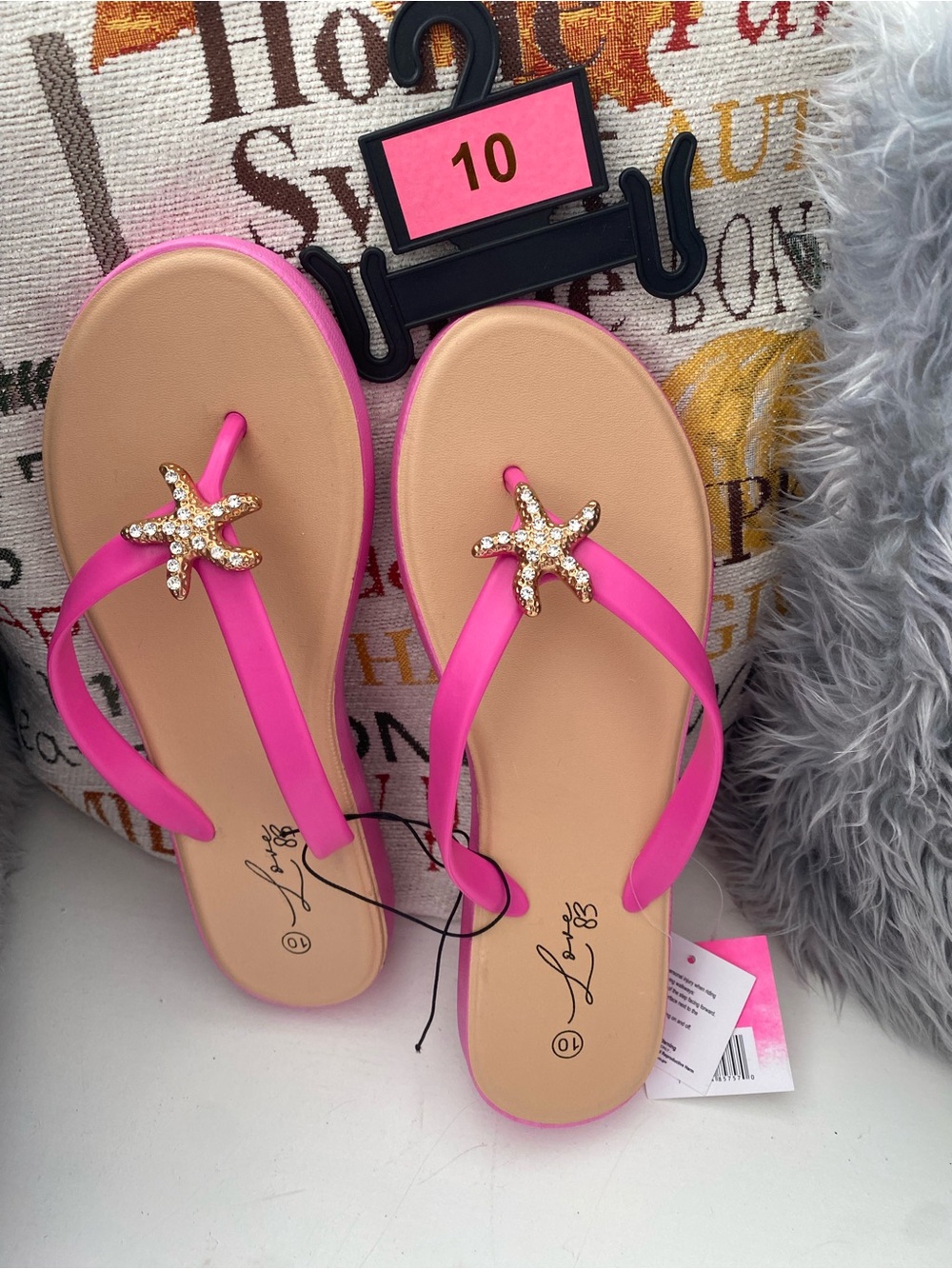 Women's Hot Pink Starfish Embellished Flip Flop Sandals